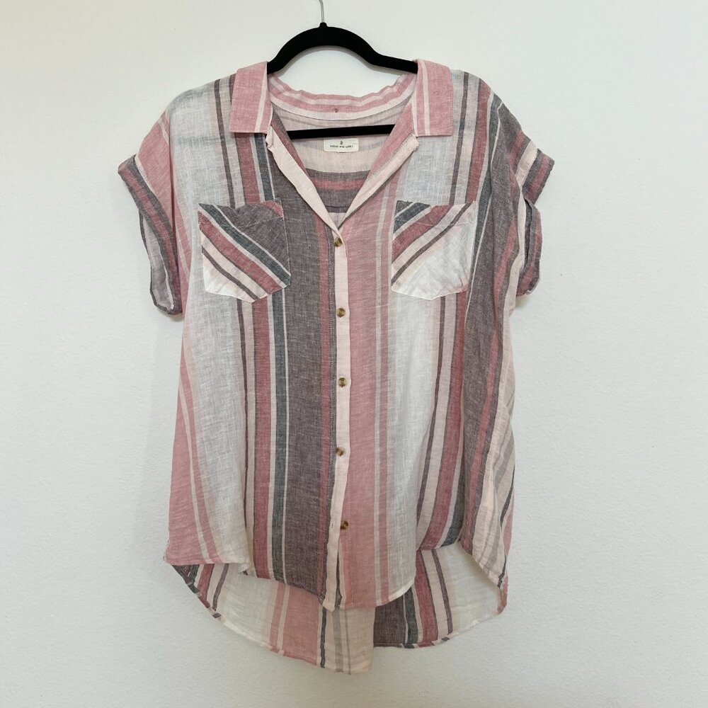 Thread & Supply Button Down Relaxed Linen and Cotton Shirt, Size M